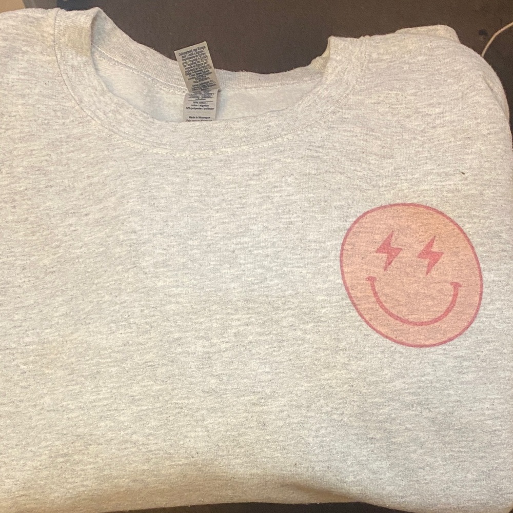Gildan Gray Sweater with Pink Smiley